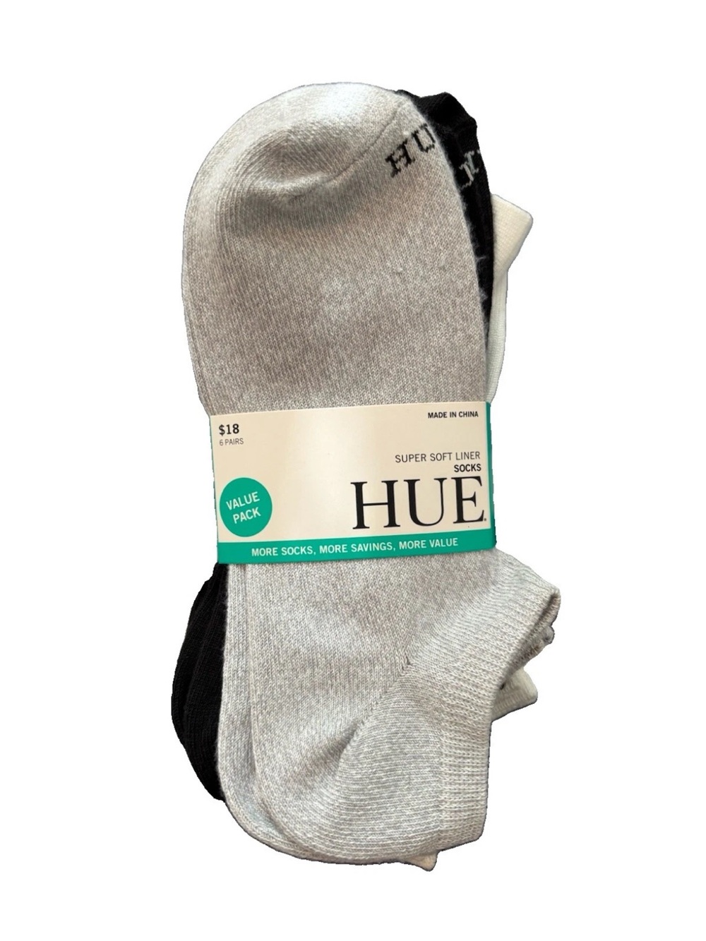 HUE Super Soft Liner Socks - Gray, Black, White (6 Pack)
